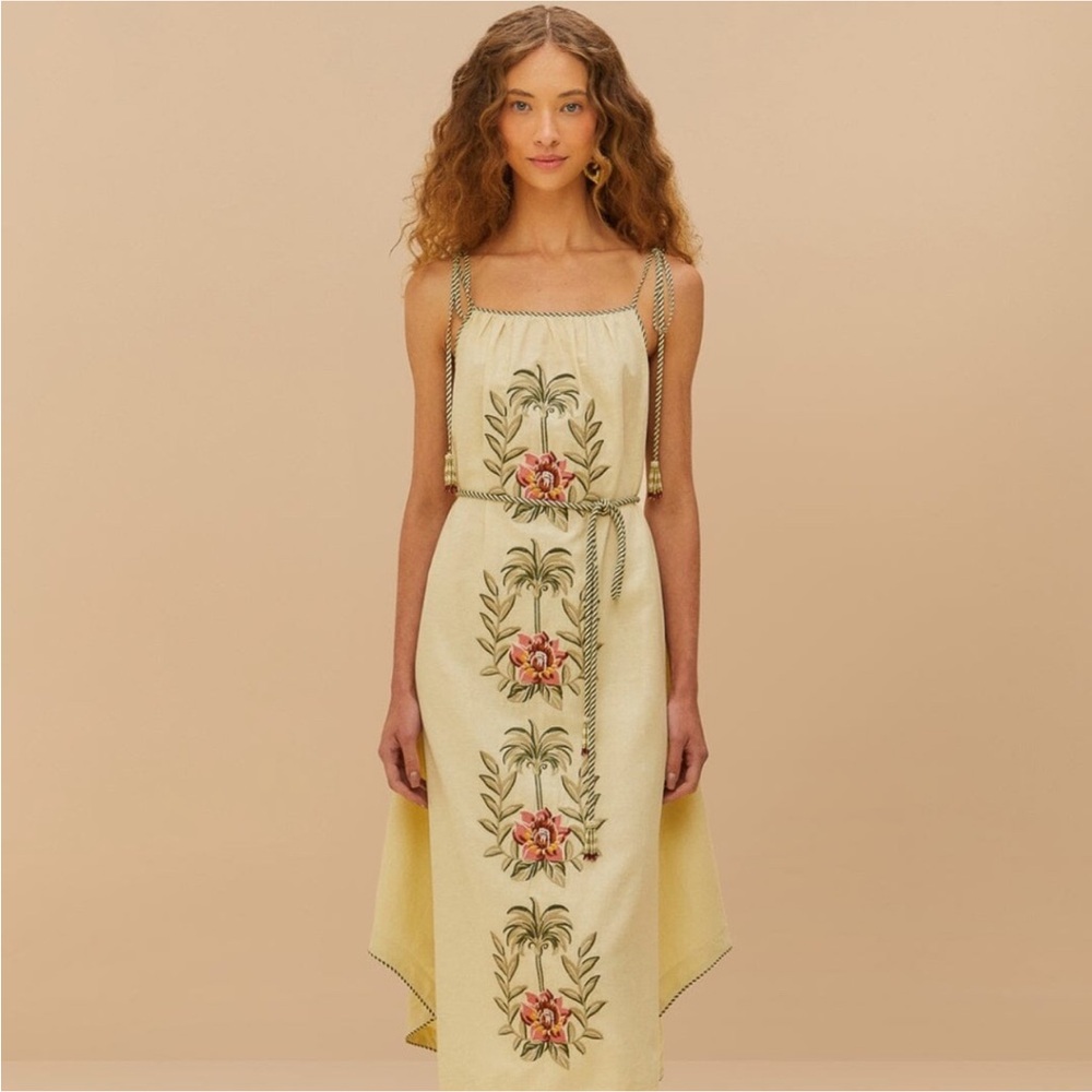 FARM Rio Yellow Floral Maxi Dress with Green Trim